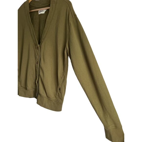 Pact Women’s Size Medium Olive Green 100% Organic Cotton Sweatshirt Cardigan - Picture 4 of 7